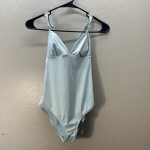 ATHLETA Strappy Back Cut-Out 1 PC Swimsuit Caspian Blue Beach Resort Vacay XS